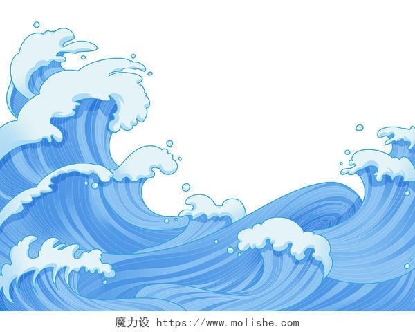 蓝色线条夏天海浪png素材世界海洋日